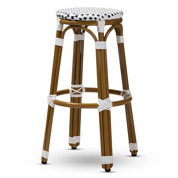 Baxton Studio Joelle Navy and White Bamboo Style Stackable Bistro Bar Stool 150-8983 - main